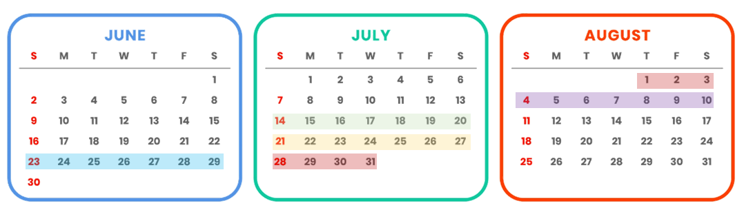 calendario disponibilidad por semanas campamento de verano en inglés  Vaughan El Guijo